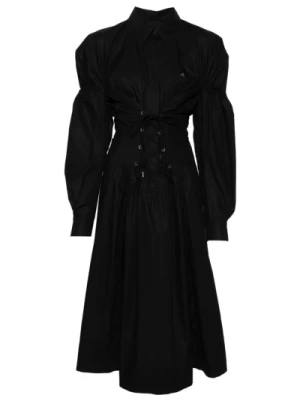 Czarna Sukienka z Poplinu z Prostym Kołnierzem Vivienne Westwood