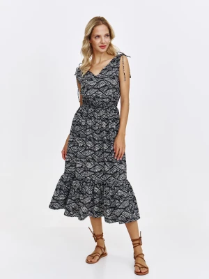 Czarna sukienka z printem w białe liście Top Secret