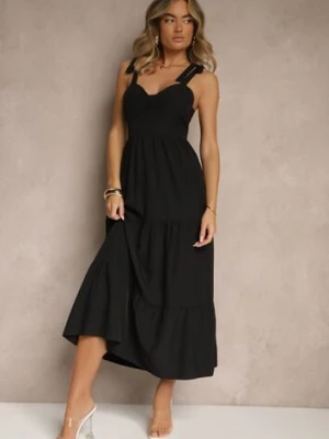 Czarna Sukienka z Wiskozą Falbanami i Wiązaniem Nilarrea ann gissy