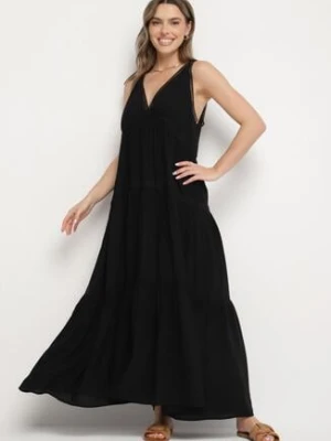 Czarna Sukienka z Wiskozą i Szydełkowym Wzorem Meviellea j&x