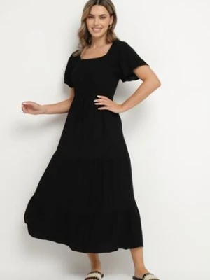 Czarna Sukienka z Wiskozą Lnem i Elastyczną Górą Ellisena j&x