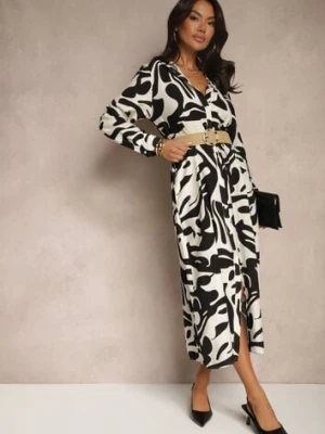 Czarna Sukienka z Wiskozą o Koszulowym Kroju z Plecionym Paskiem Faledina rosa