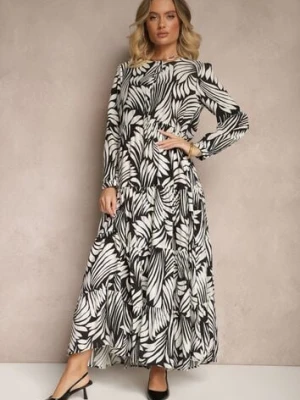 Czarna Sukienka z Wiskozą o Rozkloszowanym Kroju w Abstrakcyjny Wzór Grelaviel rosa