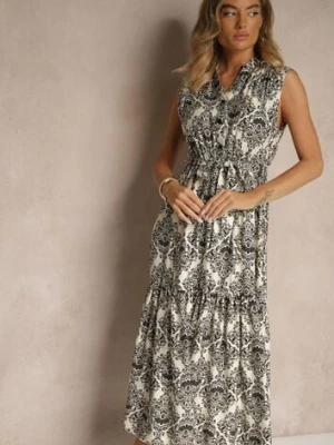 Czarna Sukienka z Wiskozy Bez Rękawów z Paskiem z Wiązaniem Filanesse m&d fashion