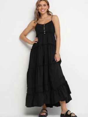 Czarna Sukienka z Wiskozy i Bawełny Rozkloszowana na Ramiączkach Mimina elsa.m by may