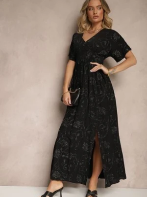 Czarna Sukienka z Wiskozy Ozdobiona Haftem i Metaliczną Nicią Ivelvesa maja studio