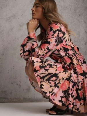 Czarna Sukienka z Wiskozy w Kwiatowy Print Ozdobiona Paskiem Asintena bisou's project