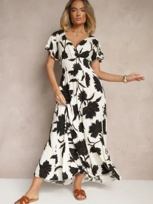 Czarna Sukienka z Wiskozy w Kwiatowy Wzór Corinea cflo