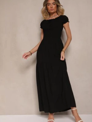 Czarna Sukienka z Wiskozy w Stylu Hiszpanki Ozdobiona Marszczeniem Jenalena j&x