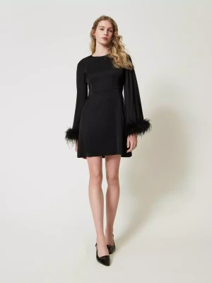 CZARNA SUKIENKA Z WISKOZY Z PIÓRAMI TWINSET