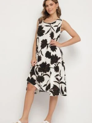 Czarna Sukienka z Wiskozy z Wzorem w Kwiaty Bez Rękawów Orrulene cflo