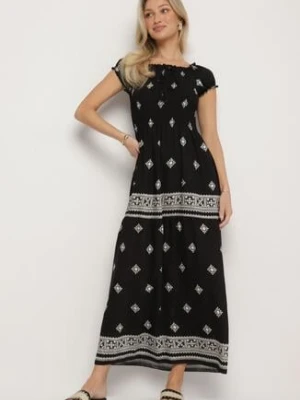 Czarna Sukienka z Wiskozy ze Wzorem Boho Ellirose j&x