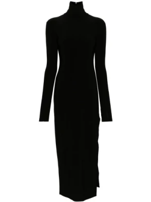 Czarna sukienka z wysokim dekoltem i opuszczonymi ramionami Norma Kamali