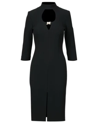 Czarna sukienka z wysokim dekoltem i rozcięciem z przodu Simona Corsellini