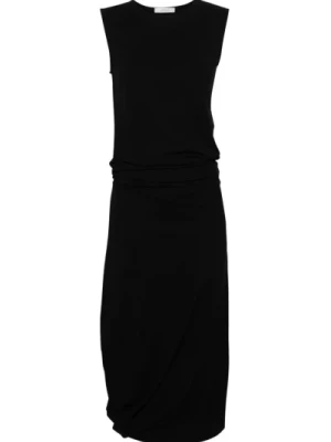 Czarna Sukienka z Zakręconym Fasonem Lemaire