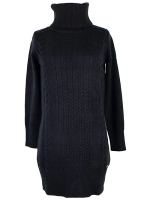 Czarna Sweter Sukienka z Logo YES ZEE