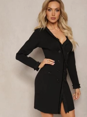 Czarna Sweterkowa Sukienka z Ozdobnymi Frędzelkami i Guzikami Opleria elsa.m by may