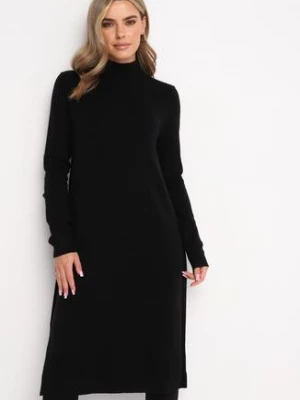 Czarna Sweterkowa Sukienka z Półgolfem Tiame