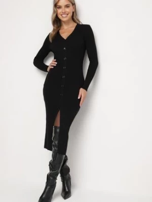 Czarna Sweterkowa Sukienka z Wiskozą i Guzikami Vortieska rosa