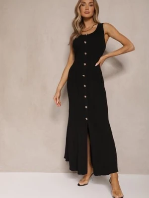 Czarna Sweterkowa Sukienka z Wiskozy Ozdobiona Guzikami Lunioris elsa.m by may