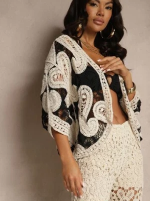 Czarna Szydełkowa Narzutka z Bawełny z Rękawami Typu Nietoperz Filamea rosa