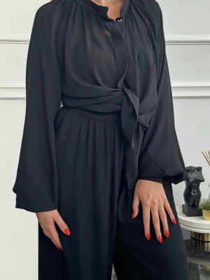 Czarna szyfonowa bluzka z długim rękawem - Valencia LAÏF