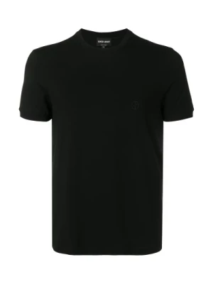 Czarna T-shirt Slim Fit z Haftowanym Logo Giorgio Armani