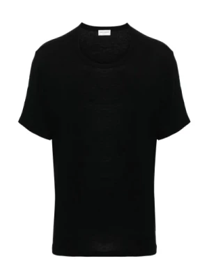 Czarna T-shirt z Okrągłym Dekoltem z Wiskozy i Wełny Saint Laurent