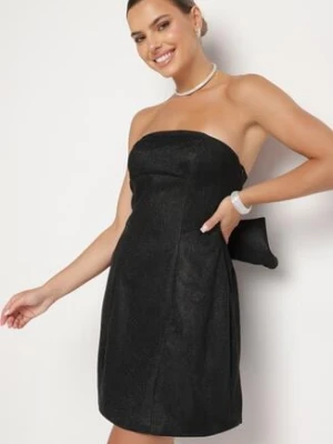 Czarna Taliowana Brokatowa Sukienka Bez Ramiączek Ozdobiona Kokardą Salithlin retro & icone