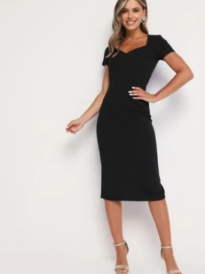 Czarna Taliowana Koktajlowa Sukienka z Wiskozą i Rozcięciem z Tyłu Castorea by swan