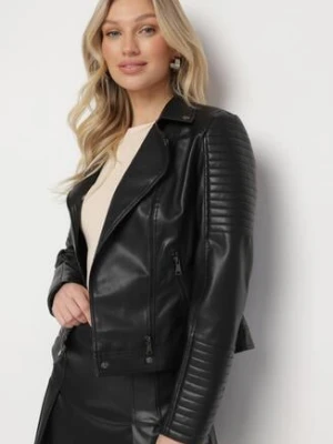 Czarna Taliowana Kurtka Ramoneska w Motocyklowym Stylu z Kołnierzem Zinalda swest