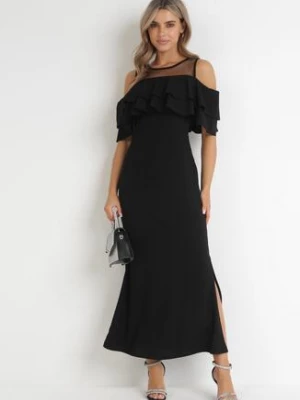 Czarna Taliowana Sukienka bez Rękawów z Falbanką Cynanthe lily rose