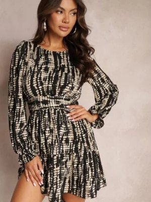 Czarna Taliowana Sukienka Mini z Falbanką Nirtun retro & icone