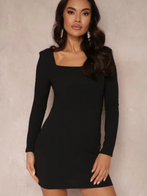 Czarna Taliowana Sukienka Mini z Kwadratowym Dekoltem Farme vices
