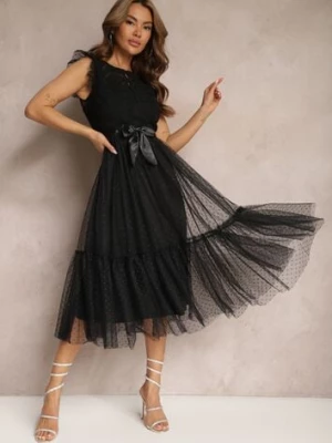 Czarna Taliowana Sukienka z Tiulową Spódnicą i Górą z Koronki Darela elsa.m by may