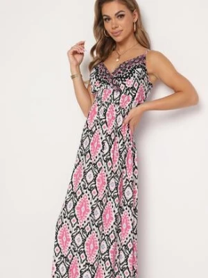 Czarna Taliowana Sukienka z Wiskozy na Regulowanych Ramiączkach z Gumką w Pasie Zenadea cflo