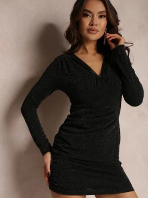 Czarna Taliowana Sukienka Zdobiona Marszczeniem Sepi vices