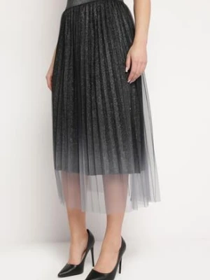 Czarna Tiulowa Spódnica Ozdobiona Brokatem z Gumką w Pasie Jolive rosa