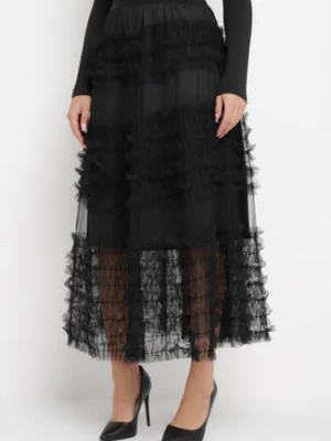 Czarna Tiulowa Spódnica z Gumką w Pasie z Falbankami Ewia elsa.m by may