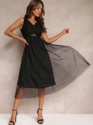 Czarna Tiulowa Sukienka Rozkloszowana z Koronką Phyvana elsa.m by may