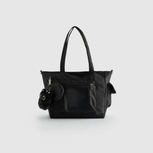 Czarna torba shopper z brelokiem i portfelikiem House