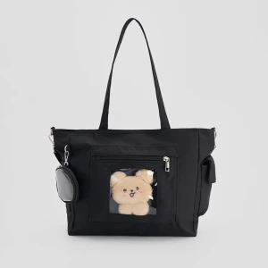 Czarna torba shopper z misiem w kieszonce House