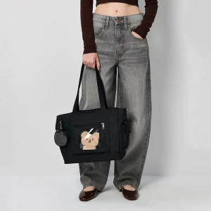 Czarna torba shopper z misiem w kieszonce House