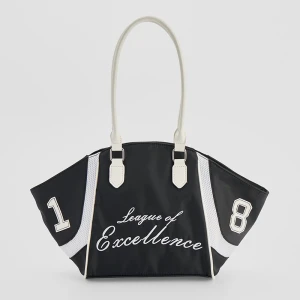 Czarna torba shopper z napisem League of Excellence House