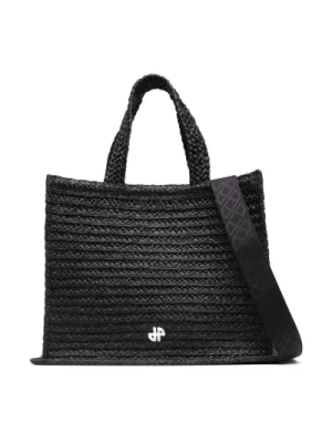 Czarna torba z rafii z aplikacją logo Patou