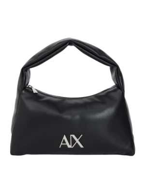 Czarna torebka dla kobiet z srebrnym logo Armani Exchange