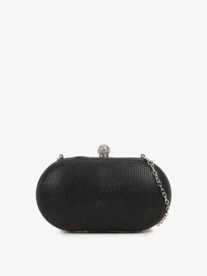 Czarna Torebka Kopertówka o Zaokrąglonym Kształcie z Cyrkoniami z Łańcuszkiem na Ramię Tiamavi