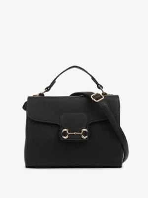 Czarna Torebka Listonoszka z Rączką i Ozdobną Aplikacją Alamira fashion&bags