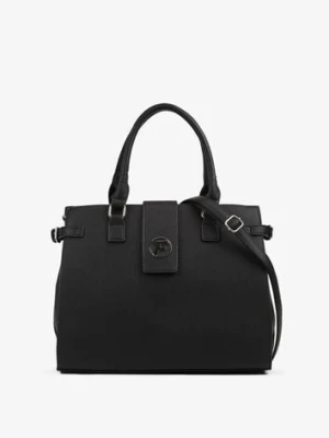 Czarna Torebka Ozdobiona Klapą i Metaliczną Wstawką Jonavia fashion&bags