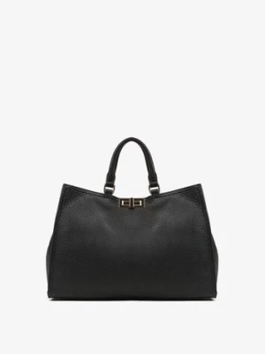 Czarna Torebka Shopperka z Rączkami Ozdobiona Klamrą Nalasia chantal firenze